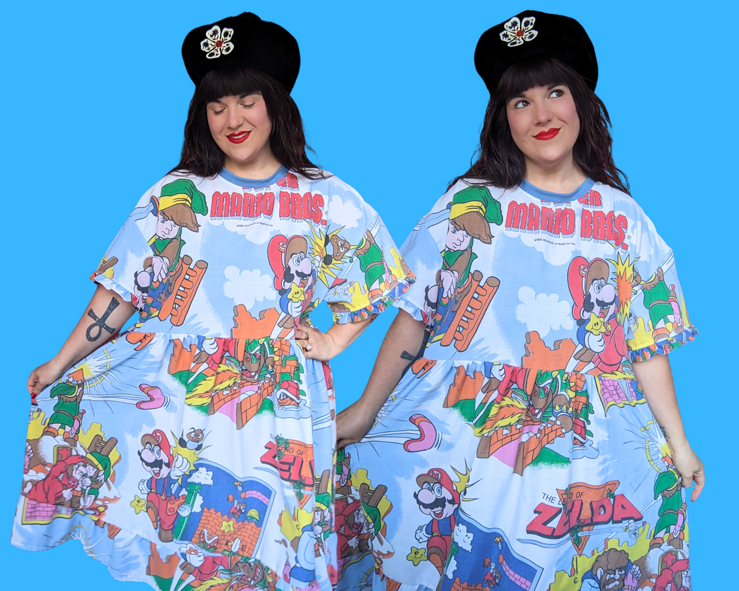 Handmade, Upcycled Nintendo 1988 Super Mario Bros and Zelda Bedsheet T-Shirt Dress Fits 2XL