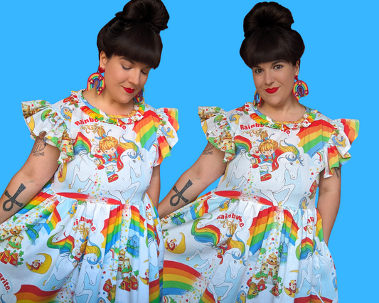 Handmade, Upcycled Vintage 1980's Rainbow Brite Bedsheet Dress Fits L-XL