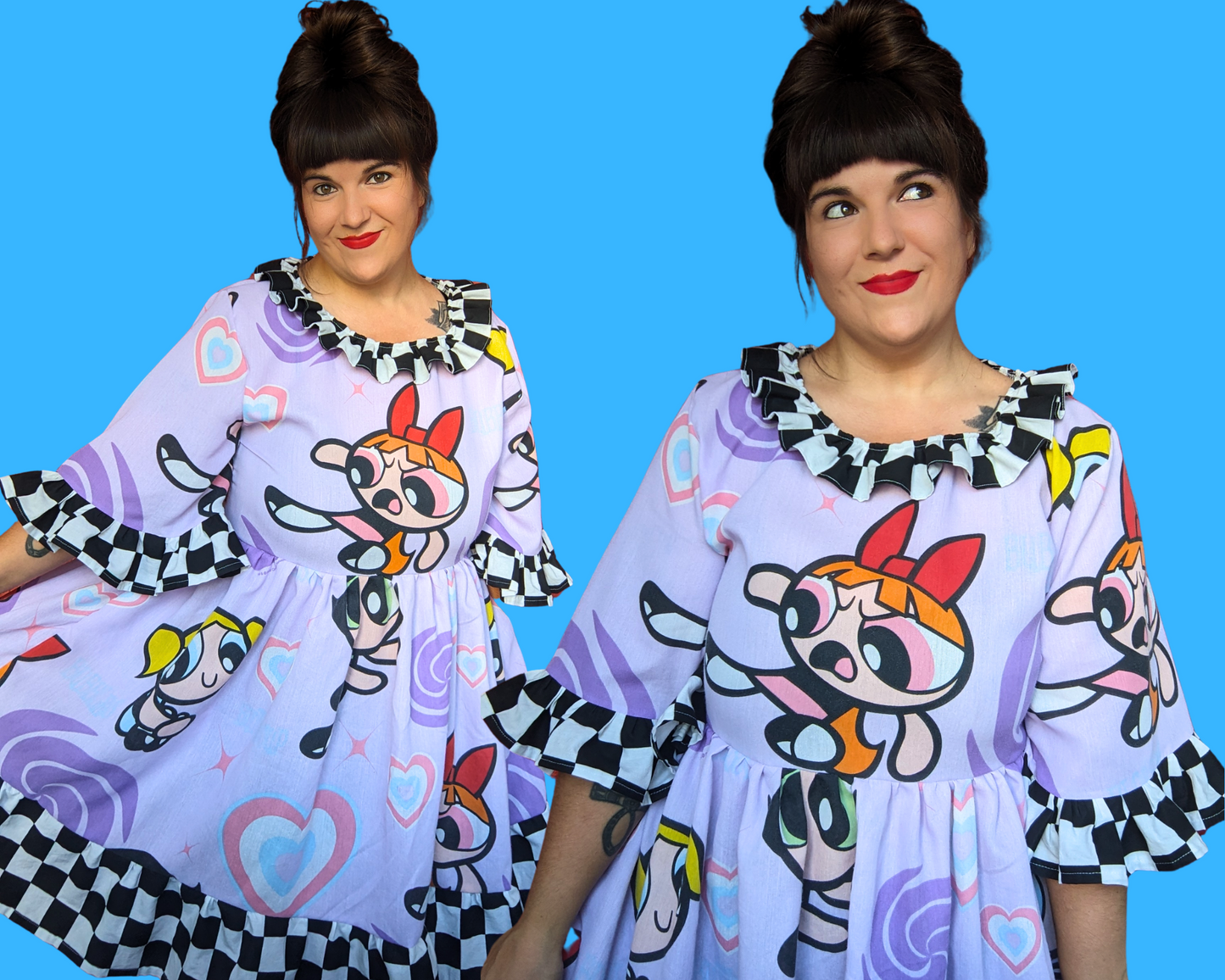 Handmade, Upcycled Vintage Y2K Powerpuff Girls Bedsheet Dress Fits L-XL