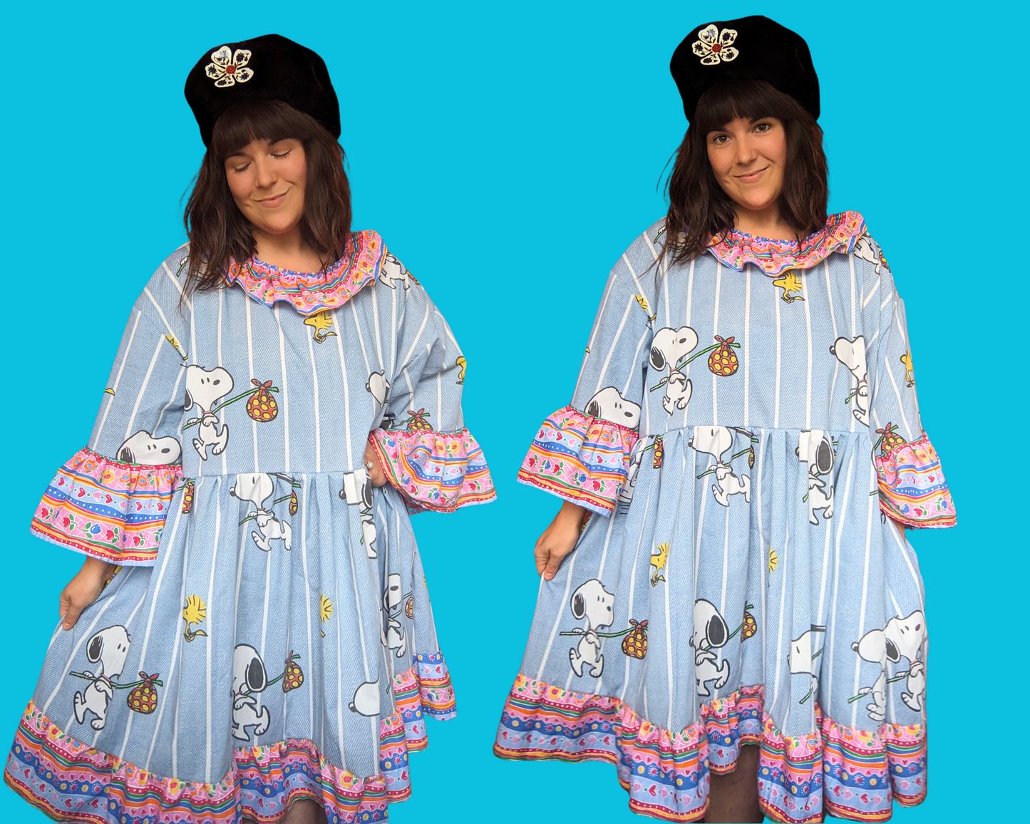 Handmade, Upcycled Vintage 1990's Charlie Brown, Snoopy Bedsheet T-Shirt Dress Fits 2XL