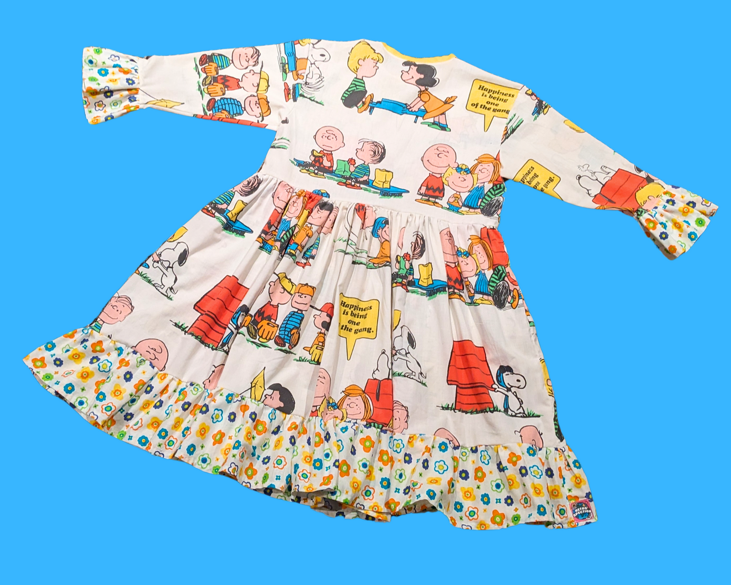 Handmade, Upcycled Peanuts, Charlie Brown Bedsheet Dress Fits Sizes, S-M-L-XL