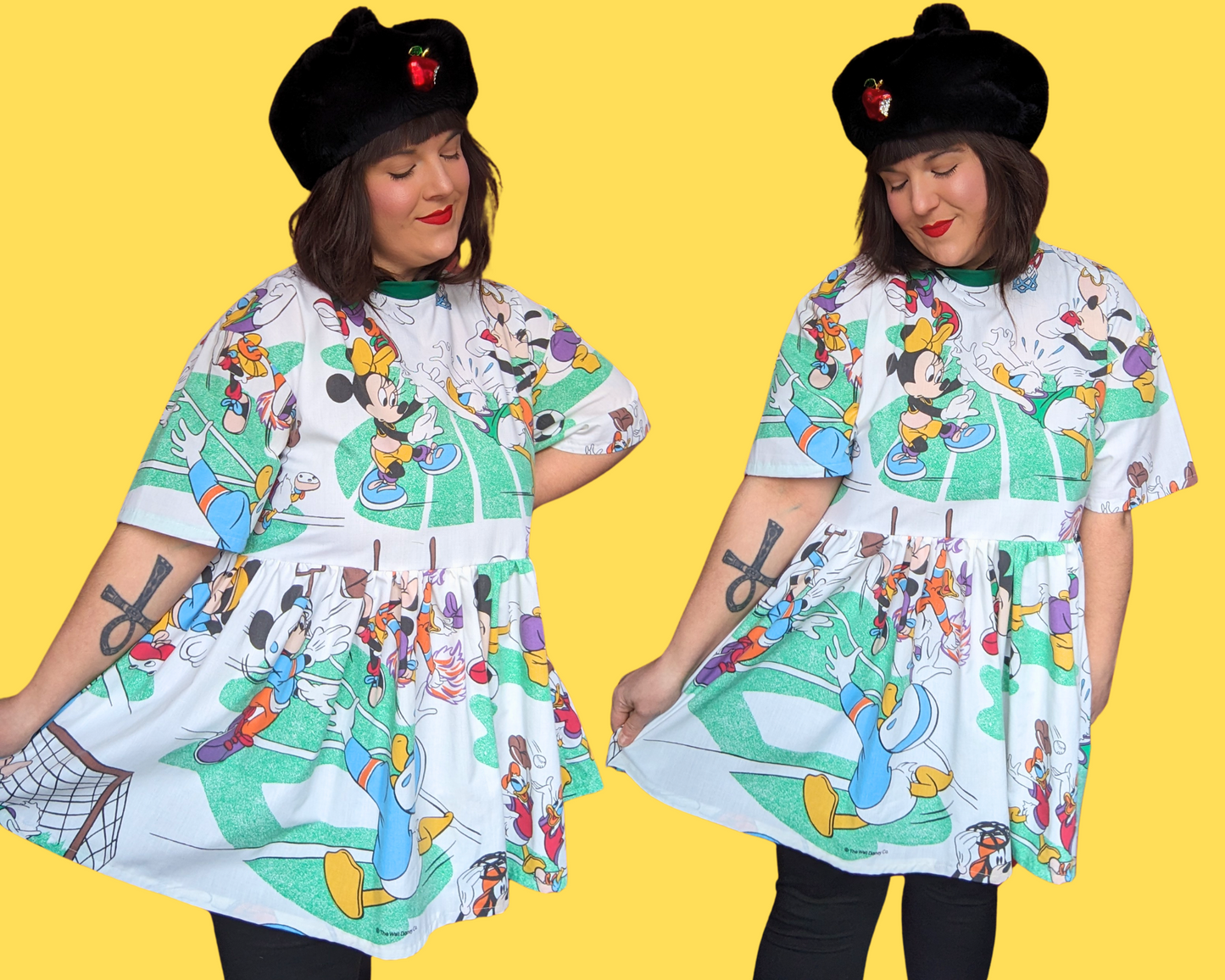 Handmade, Upcycled Walt Disney's Mickey Mouse and Friends Playing Sports Bedsheet T-Shirt Dress Fits S-M-L-XL