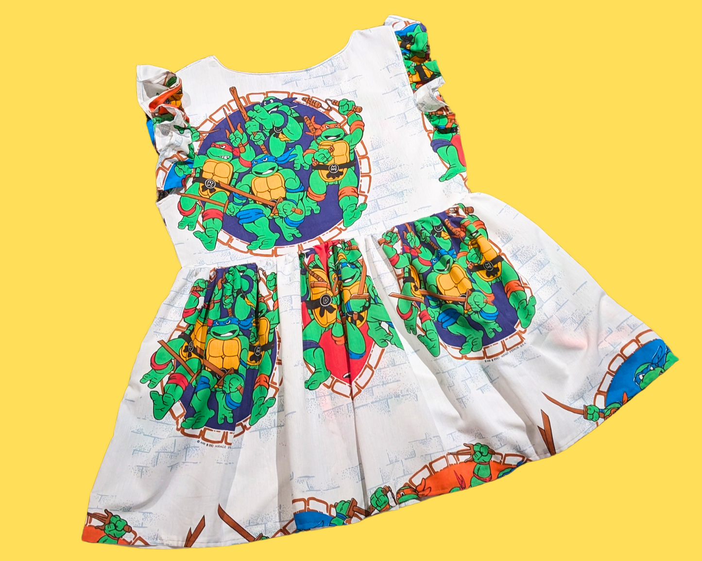 Handmade, Upcycled Teenage Mutant Ninjas Turtles Bedsheet Sleeveless Dress Fits Size L