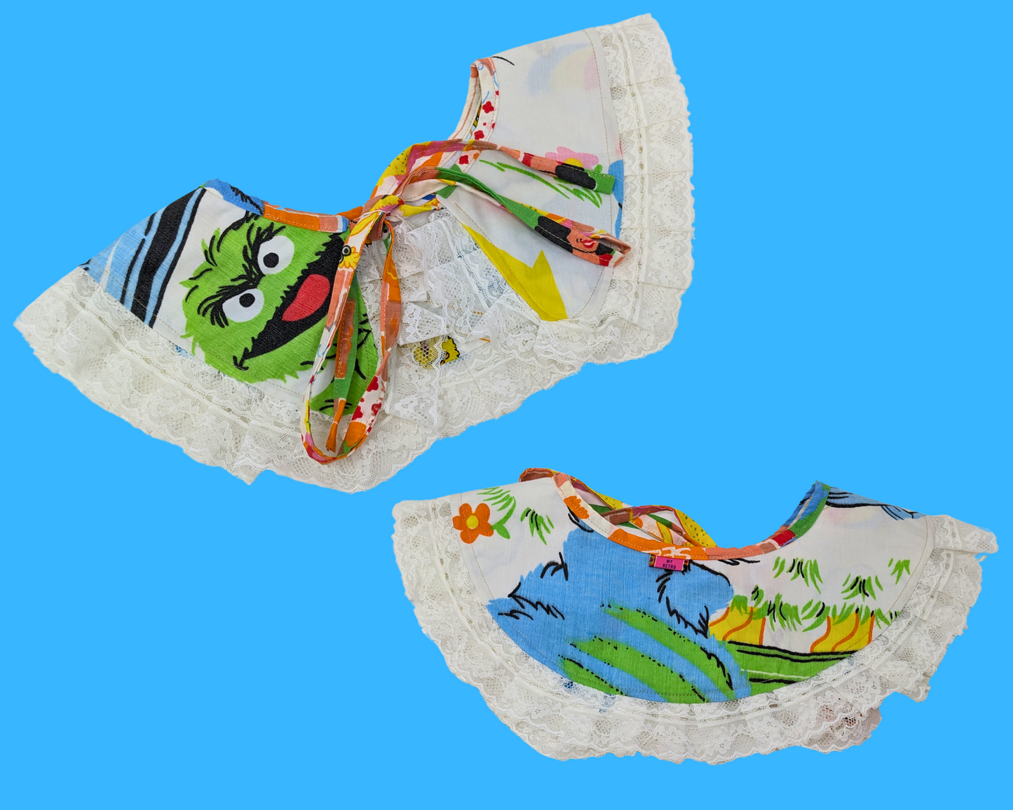 Handmade, Upcycled, Reversible Pilgrim Collar with Frill Made With Sesame Street Bedsheets