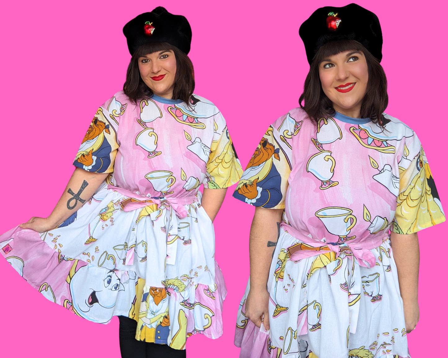 Handmade, Upcycled Walt Disney's Beauty and The Beast Bedsheet T-Shirt Dress Fits S-M-L-XL