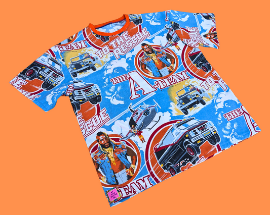 Handmade, Upcycled The A-Team Bedsheet T-Shirt Oversized XS - Fits Like A Size M