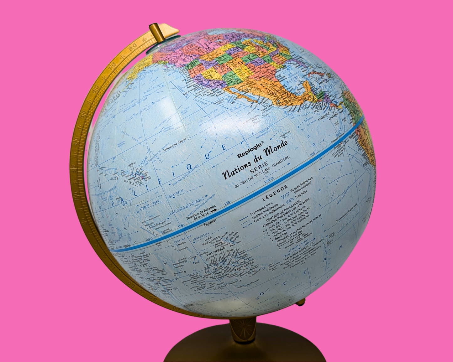 World Map Globe in French, with Original Price Tag