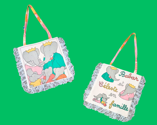 Handmade, Upcycled Babar Pillowcase Tote Bag