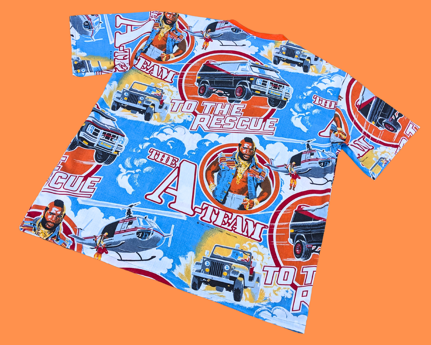 Handmade, Upcycled The A-Team Bedsheet T-Shirt Oversized XS - Fits Like A Size M