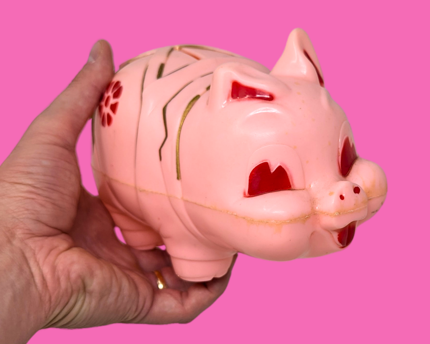 Vintage 1960's Pink, Plastic Piggy Bank