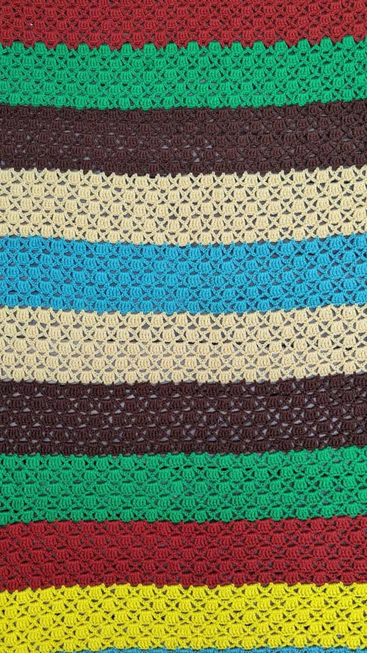 Vintage 1980's Colorful Crochet Blanket