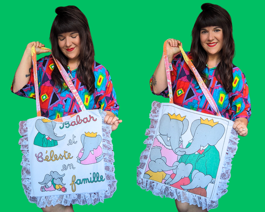 Handmade, Upcycled Babar Pillowcase Tote Bag