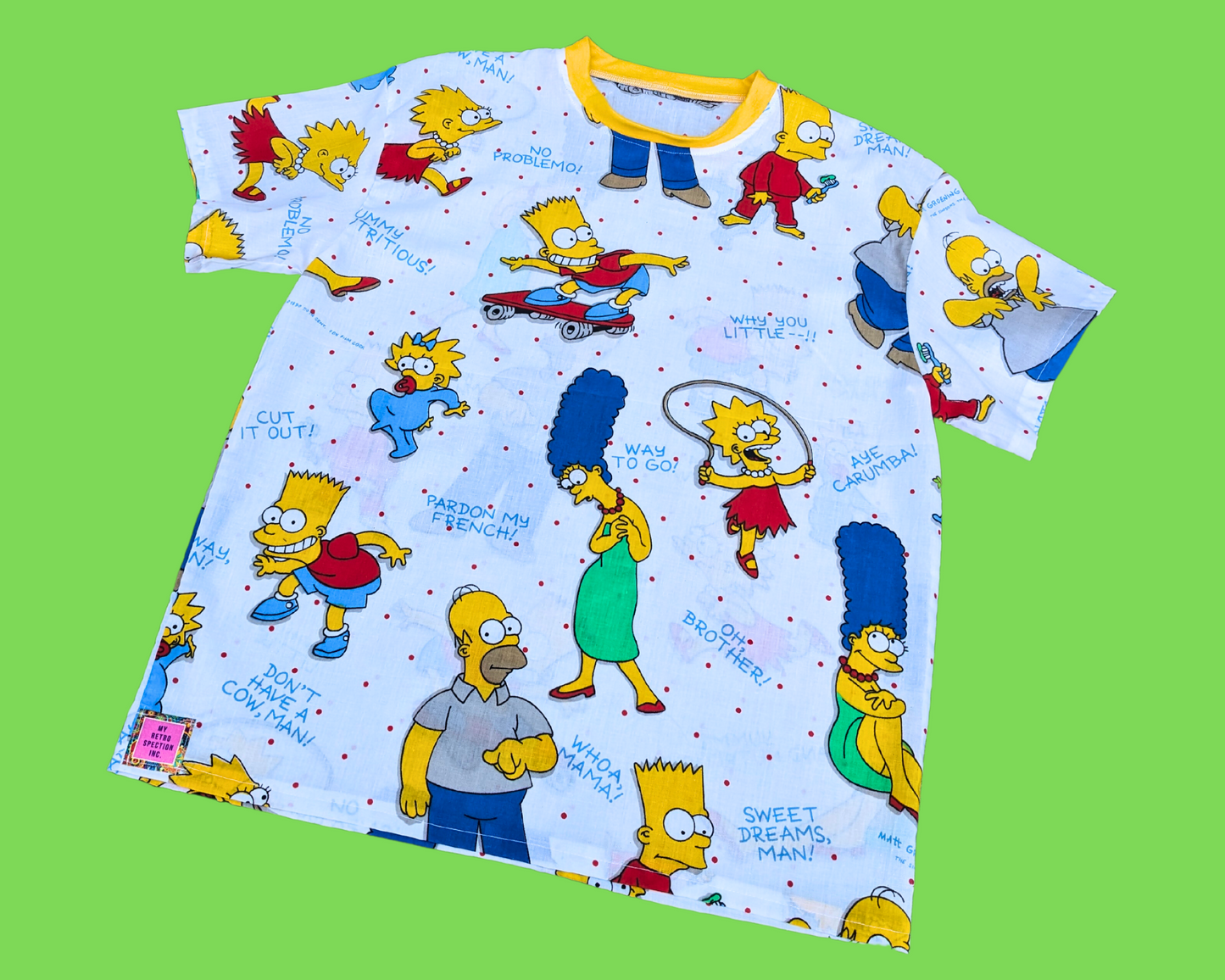 Handmade, Upcycled The Simpsons Bedsheet T-Shirt Oversized XS - Fits Like A Size M