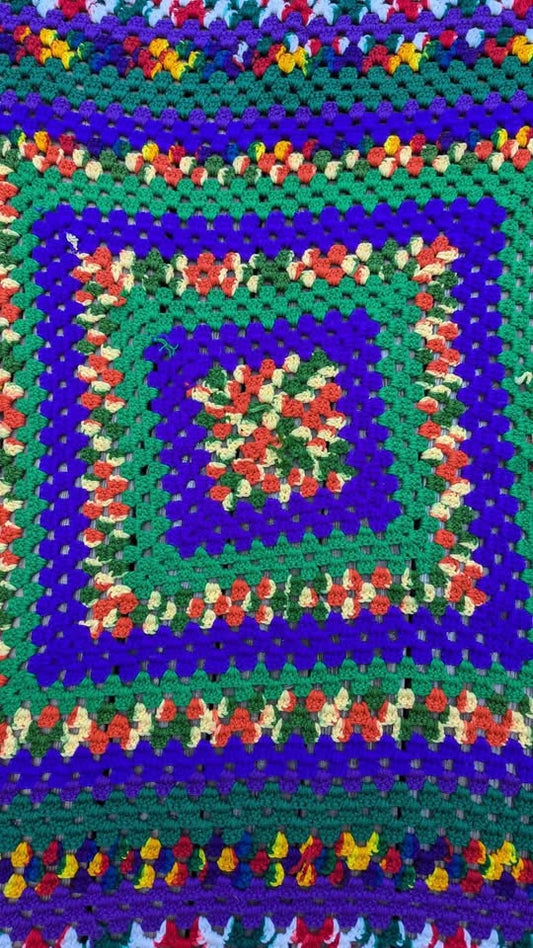 Vintage 1980's Rainbow Colors Square Crochet Blanket