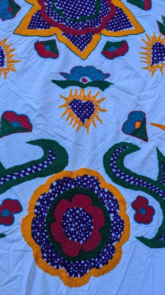 Vintage 1970's Colorful, Embroidered Tablecloth