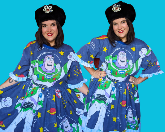 Handmade, Upcycled Vintage 1990's Walt Disney's, Pixar Toy Story, Buzz Lightyear Bedsheet T-Shirt Dress Fits S-M-L-XL