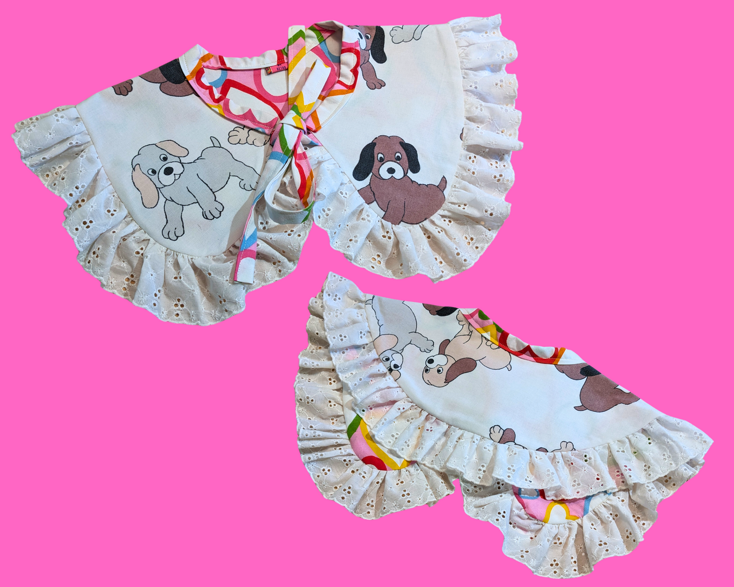 Handmade, Upcycled, Reversible Pilgrim Collar with Frill Made With Hound Dogs Bedsheets