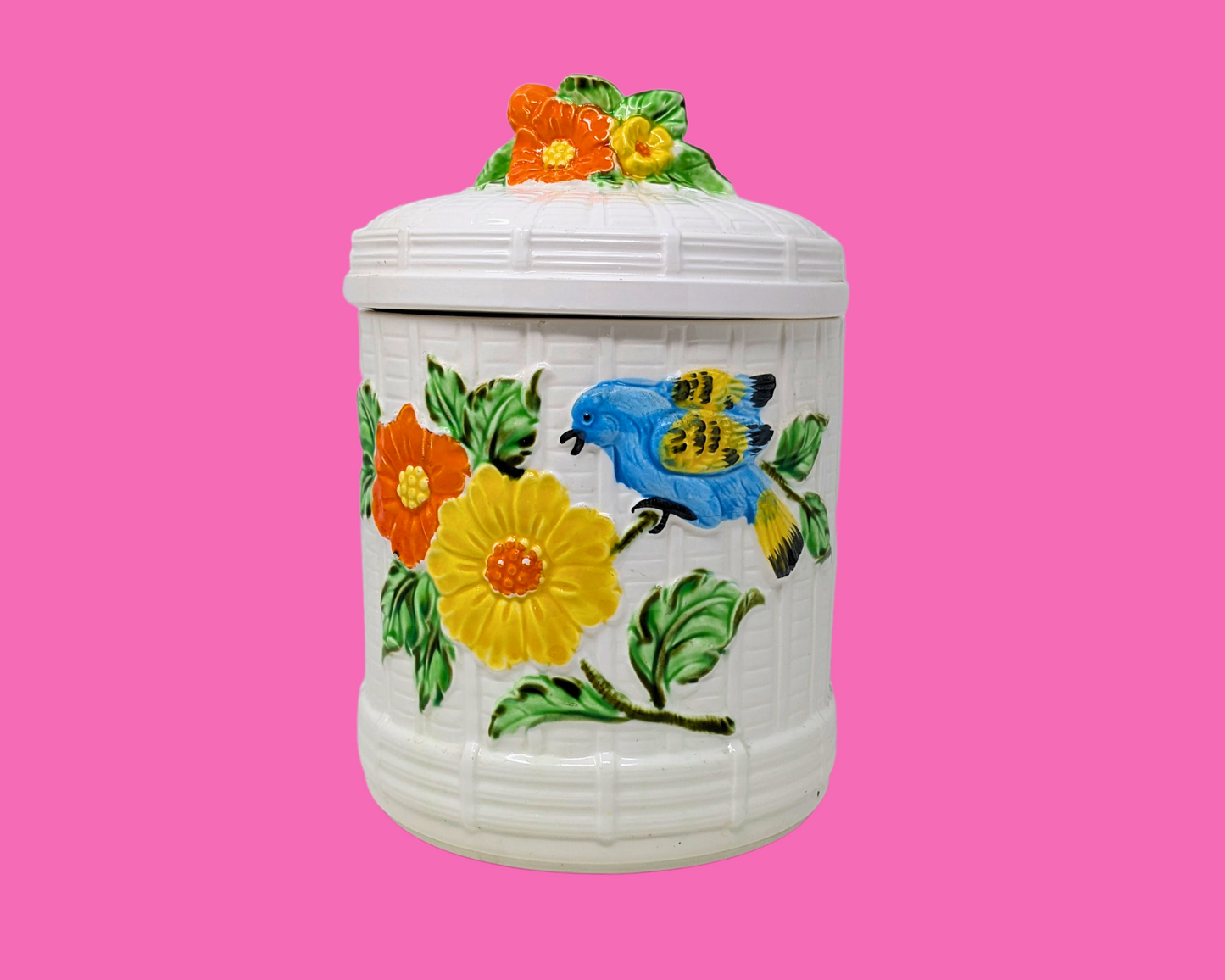 Vintage 1960's Flowers and Birds Cookie Jar