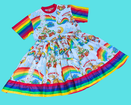 Handmade, Upcycled Vintage 1980's Rainbow Brite Bedsheet T-Shirt Dress Fits S-M-L-XL