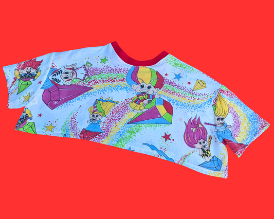 Handmade, Upcycled Time Traveling Trolls Bedsheet Crop Top Size XS