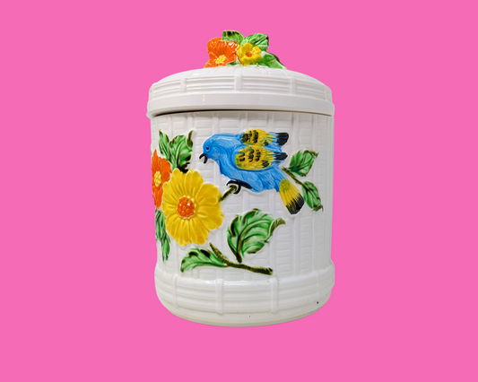 Vintage 1960's Flowers and Birds Cookie Jar