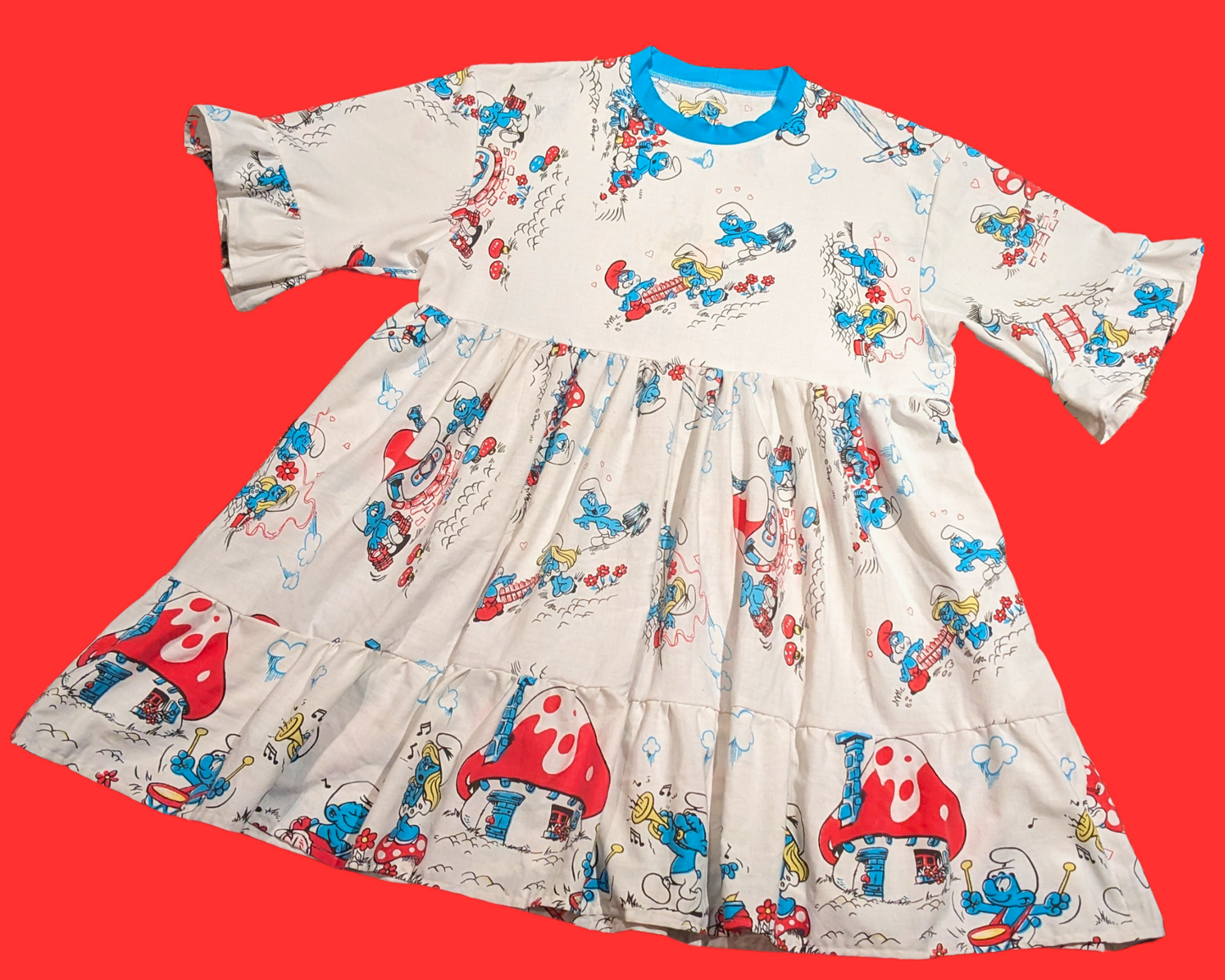 Handmade, Upcycled Vintage 1990's The Smurfs T-Shirt Dress Fits Size S-M-L-XL