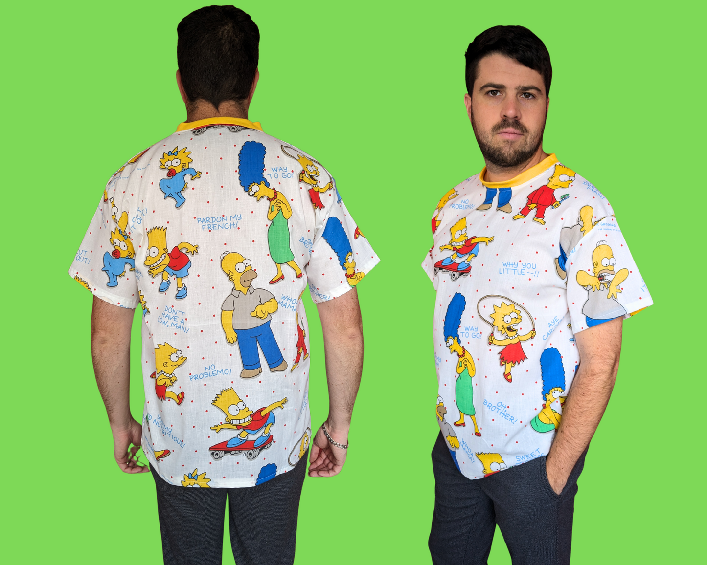 Handmade, Upcycled The Simpsons Bedsheet T-Shirt Oversized XS - Fits Like A Size M