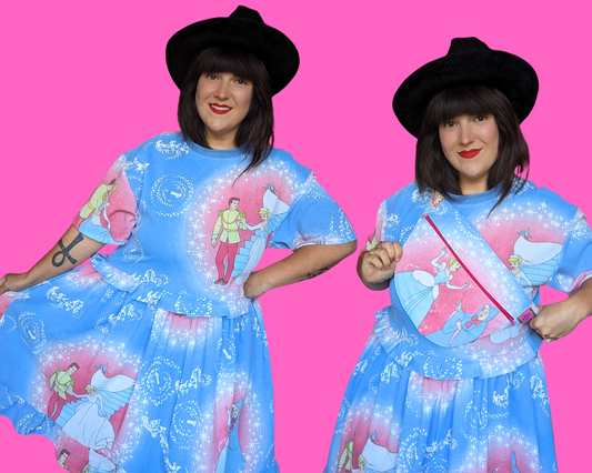 Handmade, Upcycled Vintage 1980's Walt Disney's Cinderella Bedsheet T-Shirt Dress Fits S-M-L-XL with Matching Fanny Pack