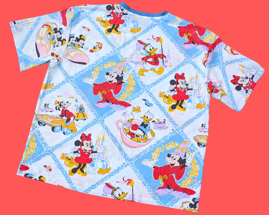 Handmade, Upcycled Walt Disney's Fantasia Bedsheet T-Shirt Oversized XL