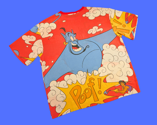 MADE TO ORDER, Handmade, Upcycled Walt Disney's Aladdin Bedsheet T-Shirt Oversized XS - Fits Like A Size M or Oversized XL