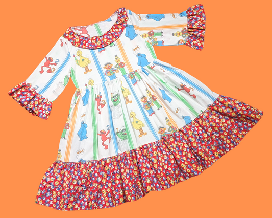 Handmade, Upcycled Sesame Street Bedsheet Dress Size L-XL