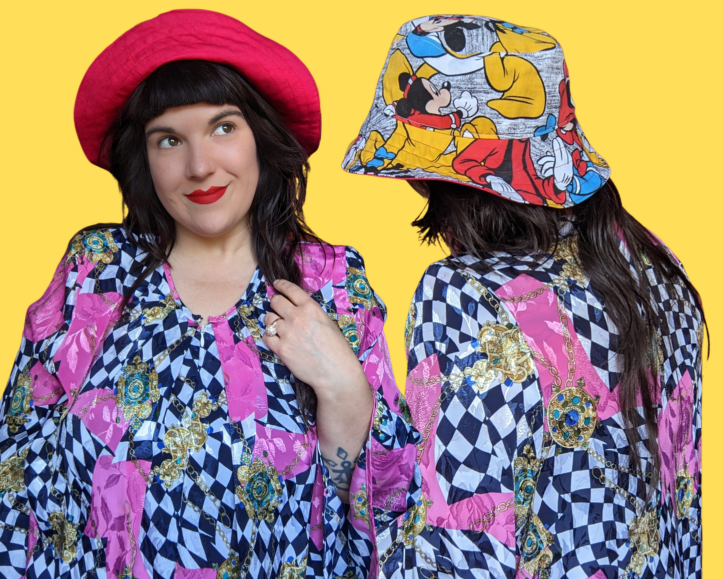 Walt Disney's Mickey and The Gang Reversible Bucket Hats For Adults Made from Vintage, Upcycled Disney Fabric