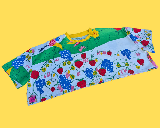 Handmade, Upcycled Fruits and Sunshine Patterned Bedsheet Crop Top Size 2XL