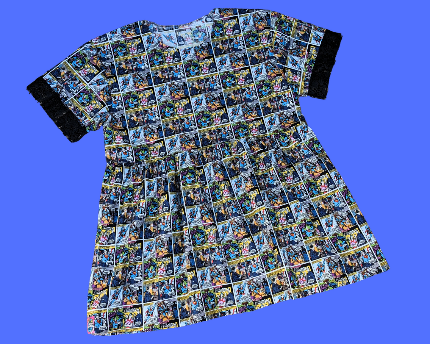 Handmade Pop Art, Superman Comics Fabric Dress Fits Size S-M-L-XL