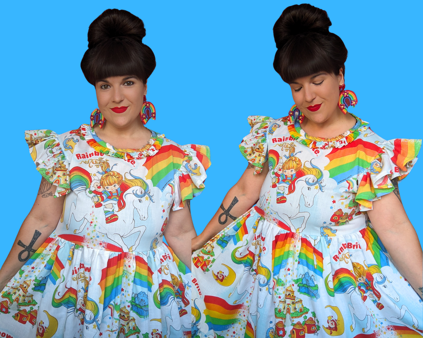 Handmade, Upcycled Vintage 1980's Rainbow Brite Bedsheet Dress Fits L-XL