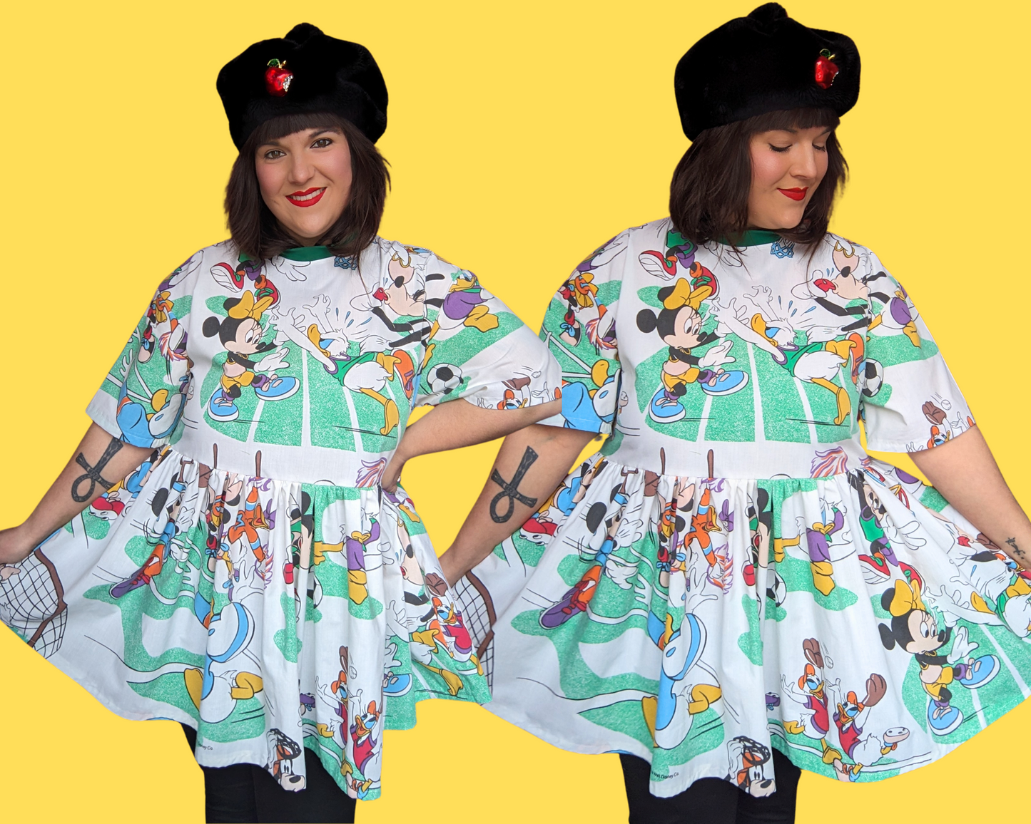 Handmade, Upcycled Walt Disney's Mickey Mouse and Friends Playing Sports Bedsheet T-Shirt Dress Fits S-M-L-XL