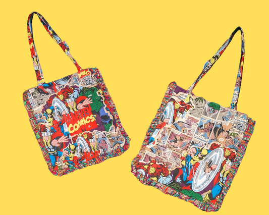 Handmade, Upcycled Marvel Comics Fabric Tote Bag