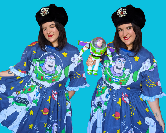 Handmade, Upcycled Vintage 1990's Walt Disney's, Pixar Toy Story, Buzz Lightyear Bedsheet T-Shirt Dress Fits S-M-L-XL