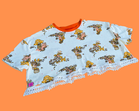 Fait à la main, Upcycled Toy Story 4 Drap de lit Crop Top Taille XS