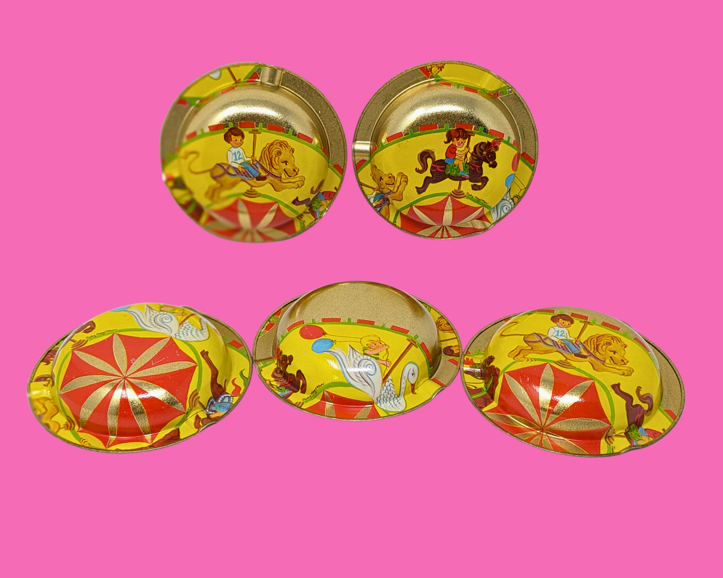 Vintage 1970's Set of 5 Metal, Groovy Ashtray