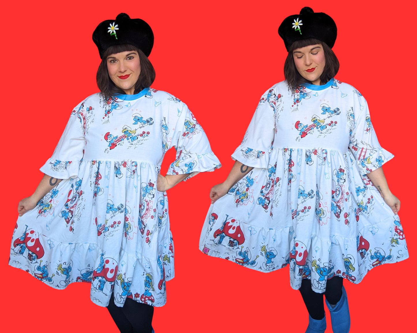 Handmade, Upcycled Vintage 1990's The Smurfs T-Shirt Dress Fits Size S-M-L-XL