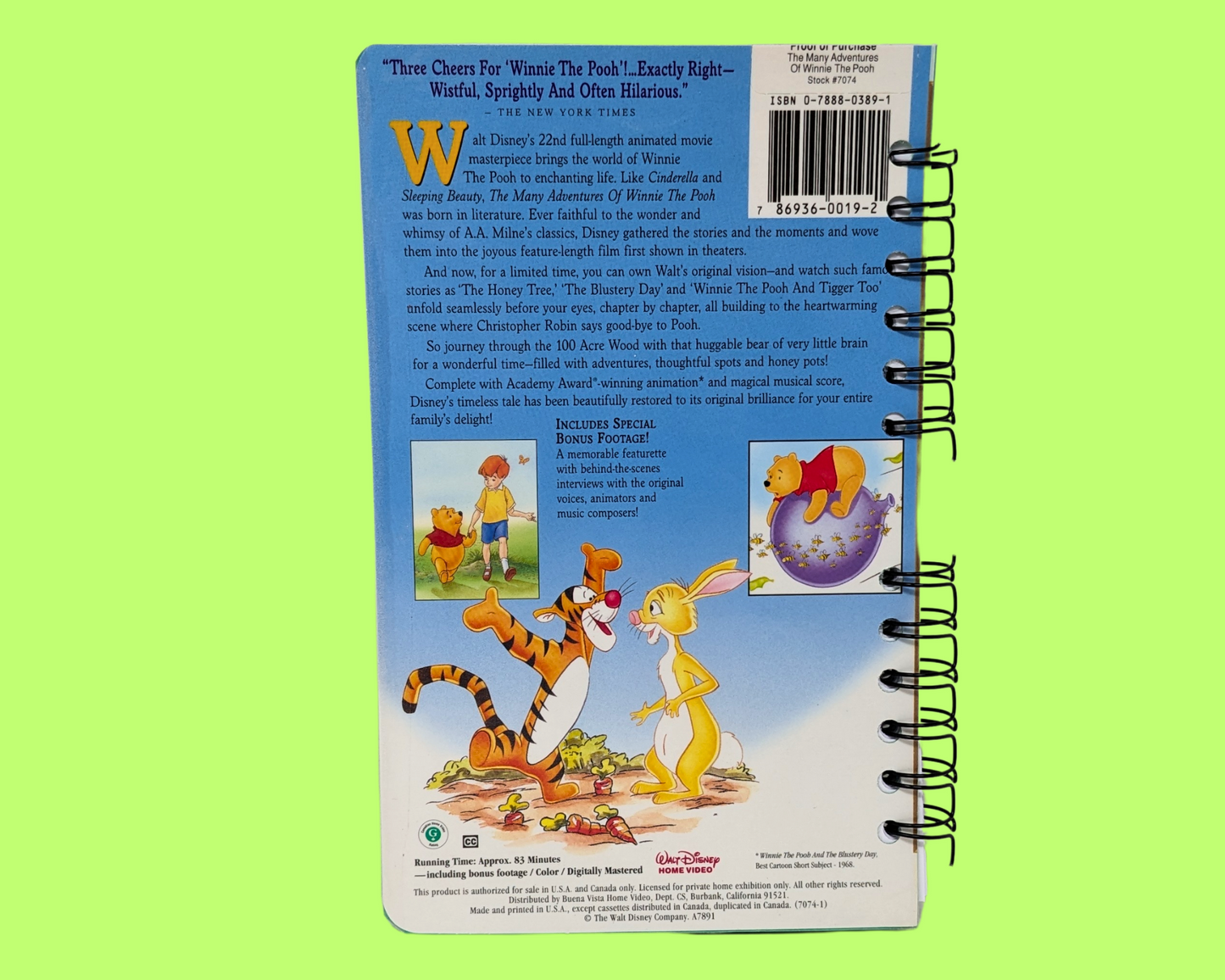 Winnie the Pooh, Walt Disney VHS Movie Notebook