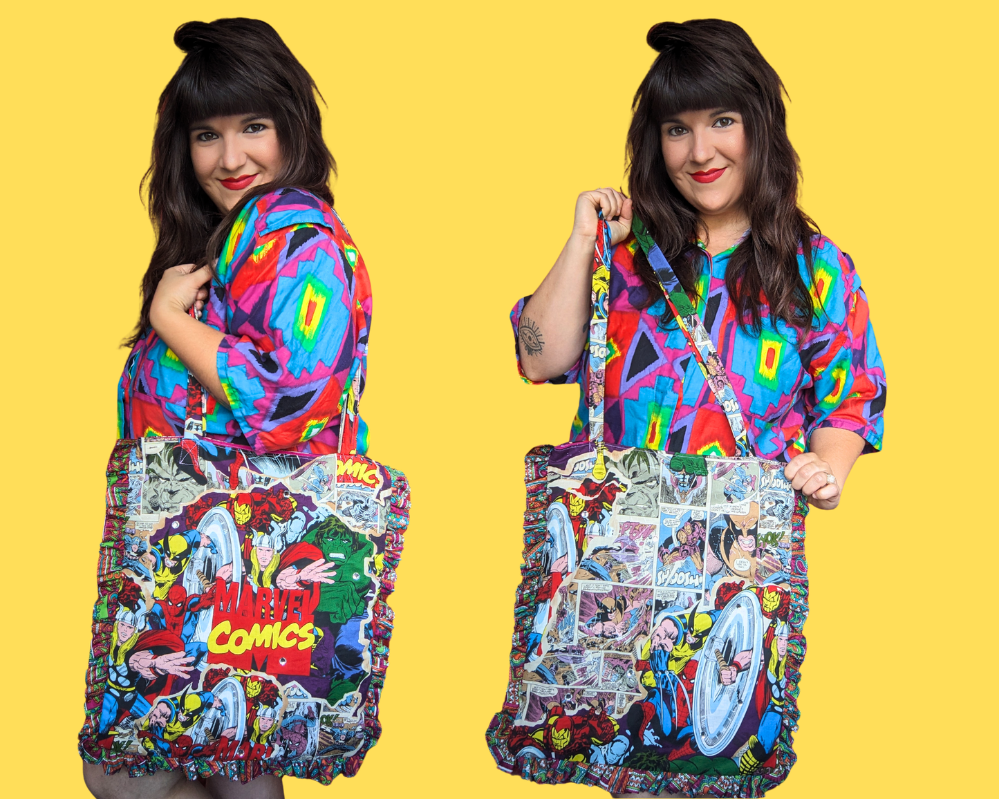 Handmade, Upcycled Marvel Comics Fabric Tote Bag