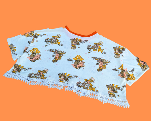 Fait à la main, Upcycled Toy Story 4 Drap de lit Crop Top Taille XS