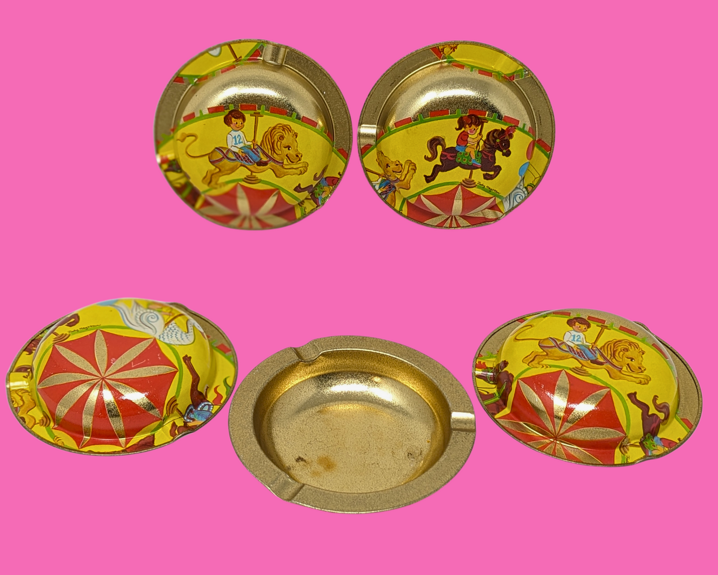 Vintage 1970's Set of 5 Metal, Groovy Ashtray