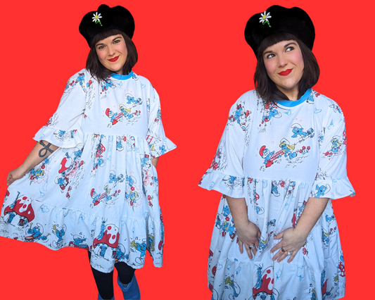 Handmade, Upcycled Vintage 1990's The Smurfs T-Shirt Dress Fits Size S-M-L-XL