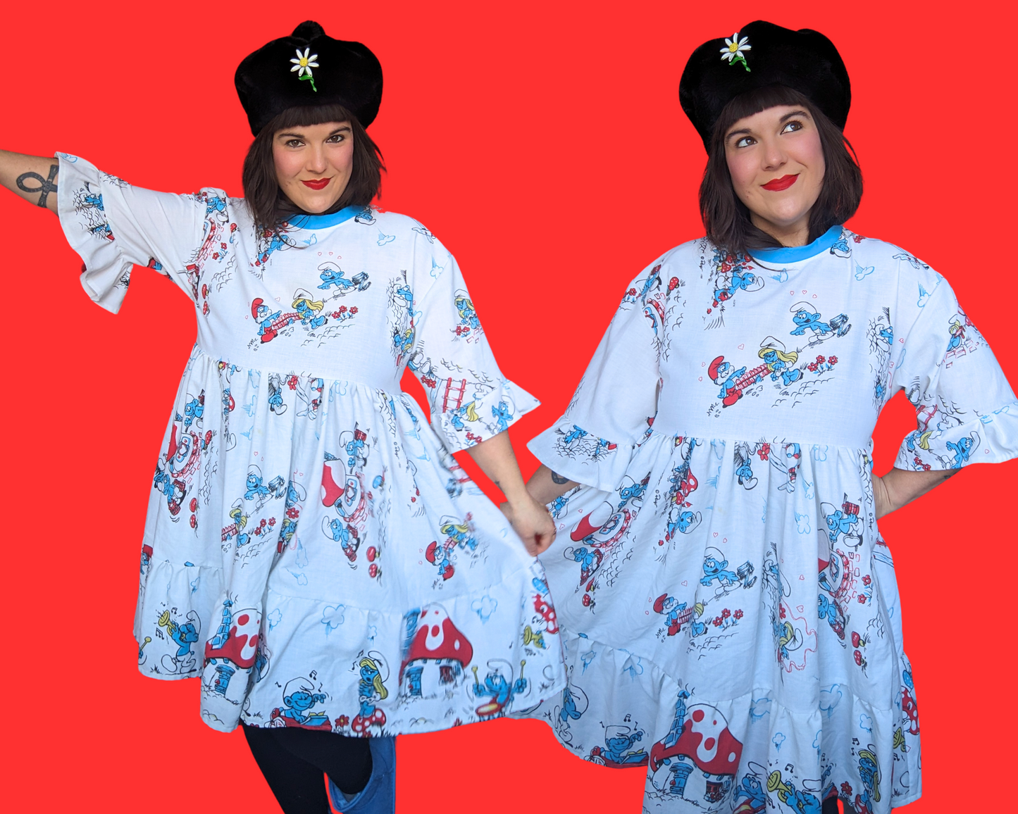 Handmade, Upcycled Vintage 1990's The Smurfs T-Shirt Dress Fits Size S-M-L-XL