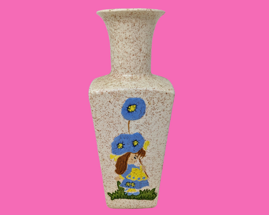 Vintage 1970's Kitsch, Little Girl Painting, Vase