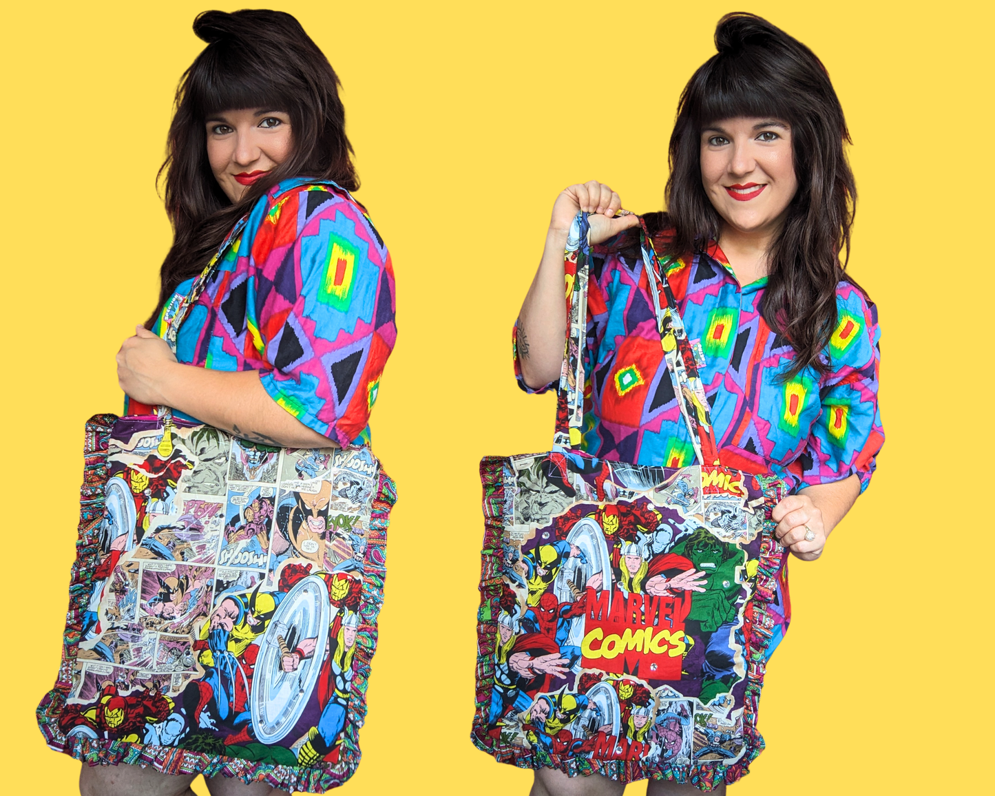 Handmade, Upcycled Marvel Comics Fabric Tote Bag