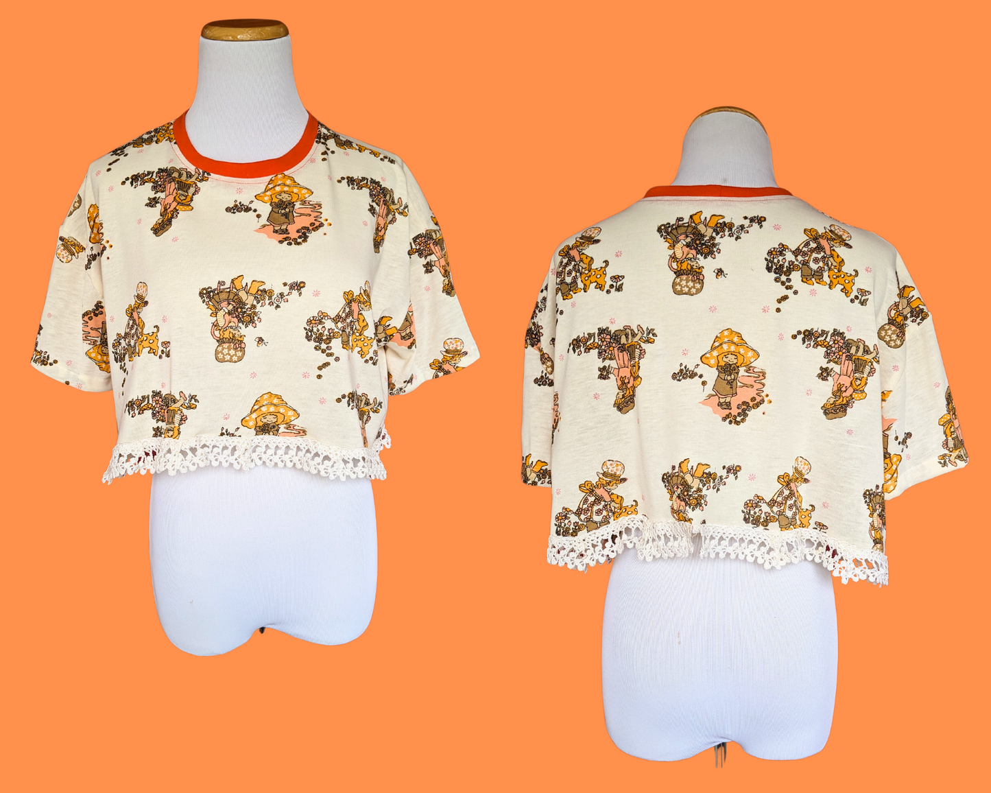 Fait à la main, Upcycled Toy Story 4 Drap de lit Crop Top Taille XS